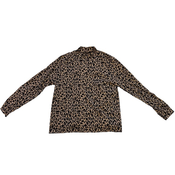 COPY Lands End Shirt Large Petite leopard print BrownBlack mock neck long sleeve - Picture 2 of 3